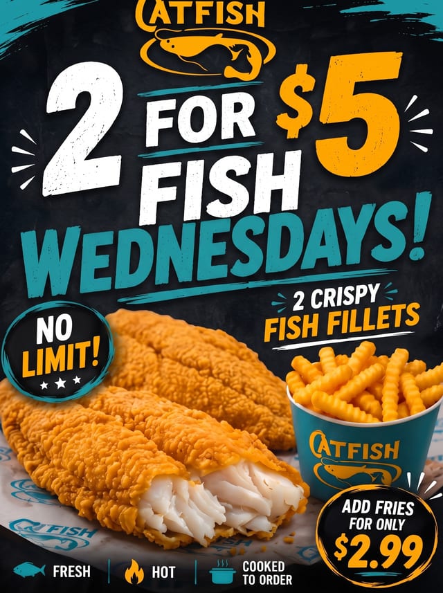 🐟 2 Crispy Fish Fillets for ONLY $5!